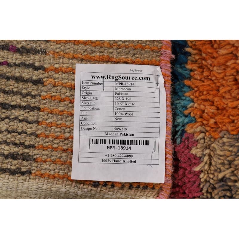 Checkered Plush Moroccan Oriental Area Rug Handmade Wool Carpet - 6'6" x 10'9"