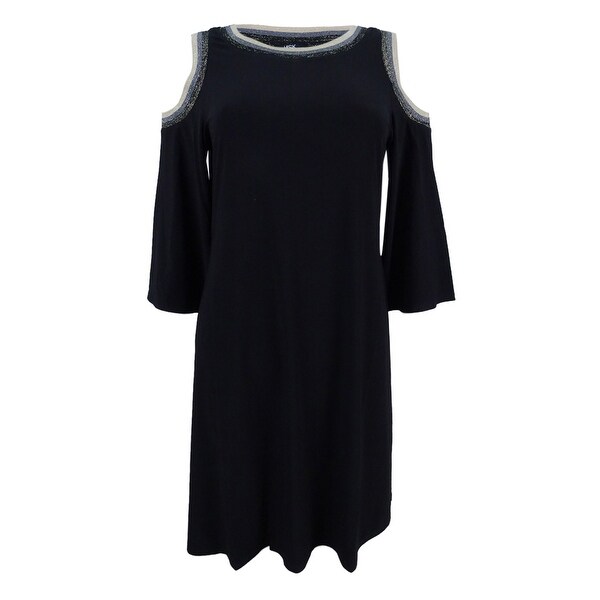 black cold shoulder shift dress