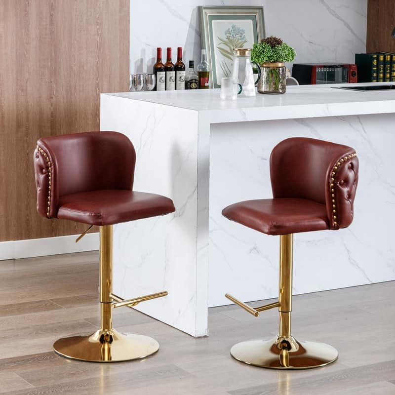 Modern Upholstered Swivel Barstools with Back Tufted（Set of 2）Wine Red - Set of 2