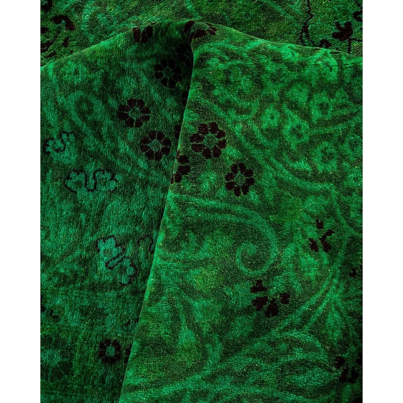 Overton Hand Knotted Wool Vintage Inspired Modern Contemporary Overdyed Green Area Rug - 9' 1" x 18' 1"