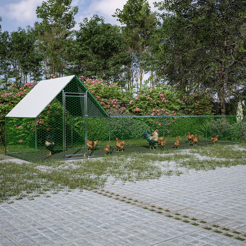 Large Metal Chicken Coop, Walk-in Chicken Run, Galvanized Wire Poultry Chicken Hen Pen Cage， Anti-Ultraviolet Cover - Silver