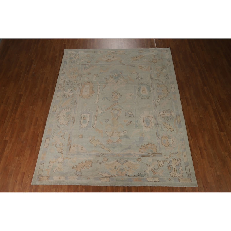 Vegetable Dye Blue Oushak Turkish Area Rug Handmade Wool Carpet - 7'10"x 9'11"