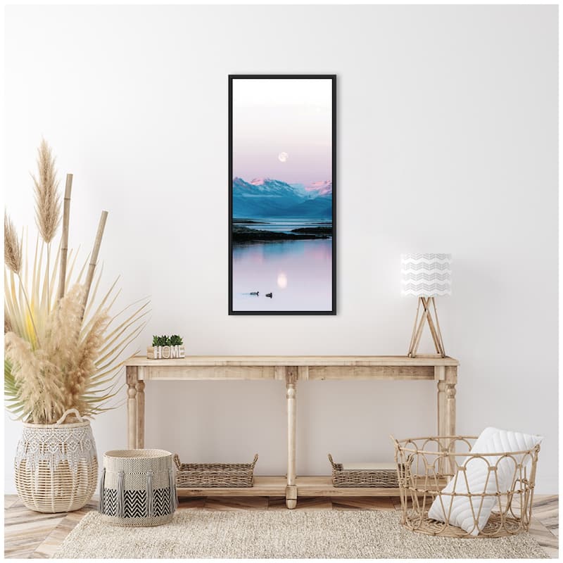 Kate and Laurel Sylvie Two Ducks in a Lake during Pastel Moonrise over Icelandic Mountains Framed Canvas by Michael Schauer
