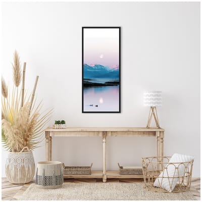 Kate and Laurel Sylvie Two Ducks in a Lake during Pastel Moonrise over Icelandic Mountains Framed Canvas by Michael Schauer