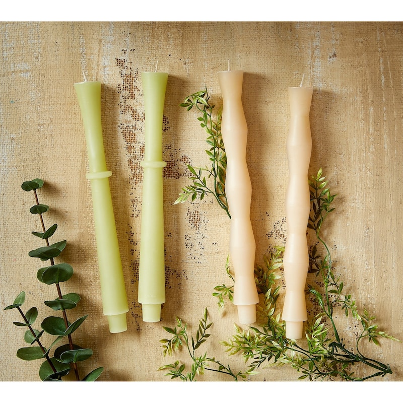 Orbit Sculpted Olive Green Taper Candles Set of 2 - 11.75" Tall, 11 Hour Burn Time, Everyday Home Decor