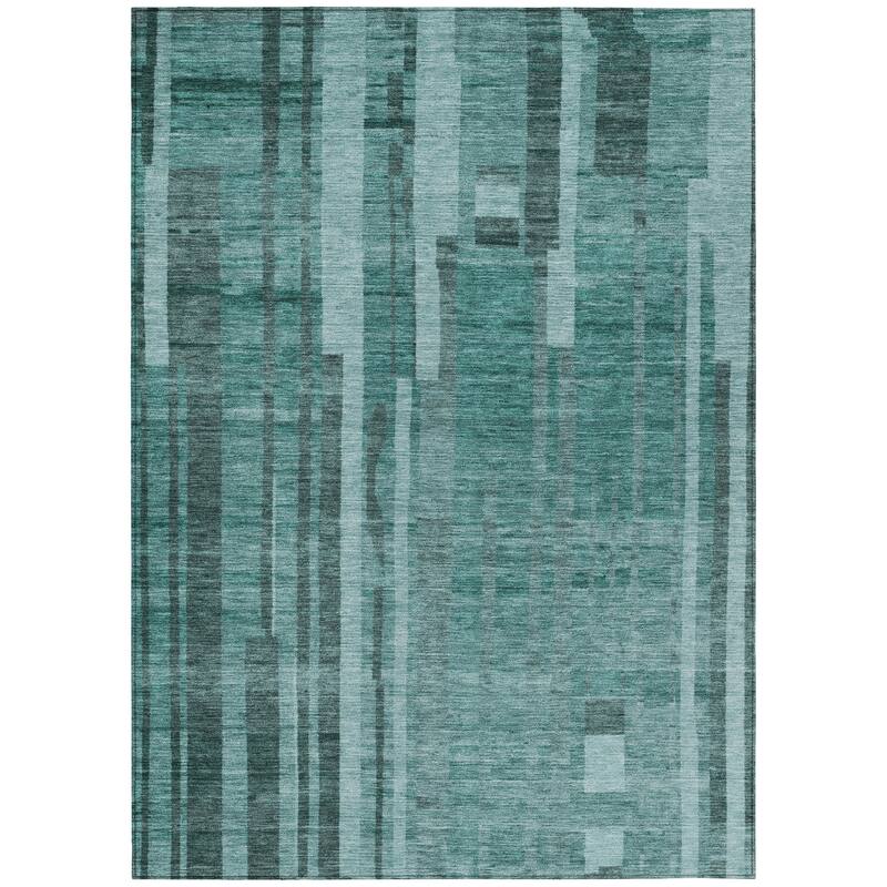 Machine Washable Indoor/ Outdoor Modern Stripes Chantille Rug