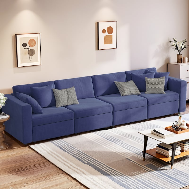 Pocassy Cloud Sofa Modular Sectional Couch with Seat Storage - 4-Seat without Ottoman - Blue