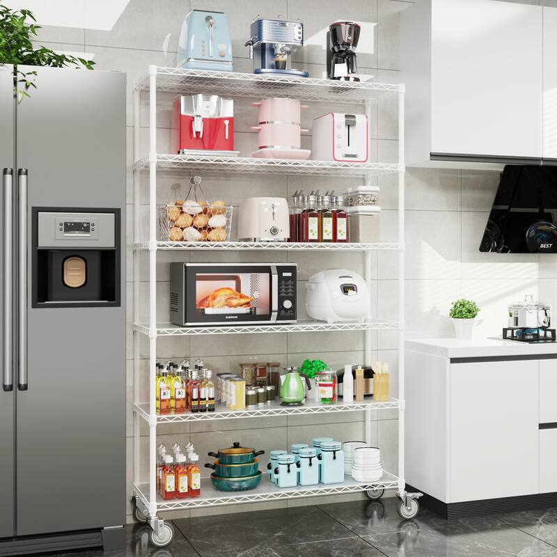 6 Tier Metal shelves, NSF Height Adjustable Garage Storage Shelves with Wheels