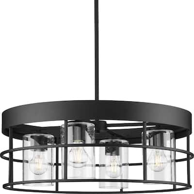 Burgess Collection Four-Light Matte Black Modern Farmhouse Chandelier - 23.75 in x 23.75 in x 9 in