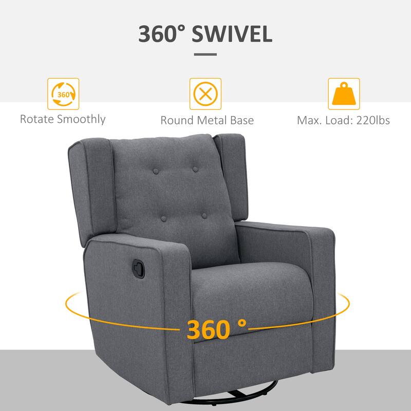 Wingback swivel recliner chair glider rocking chair for Nursery with Button Tufted