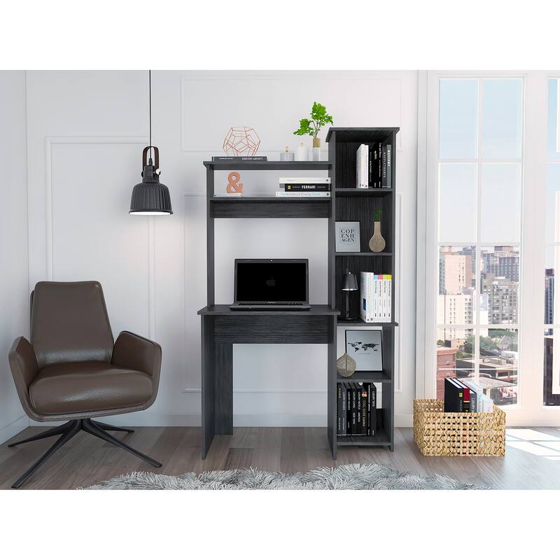 Compact Computer Desk with Hutch, Bookcase, and Spacious Workspace for Home Offices