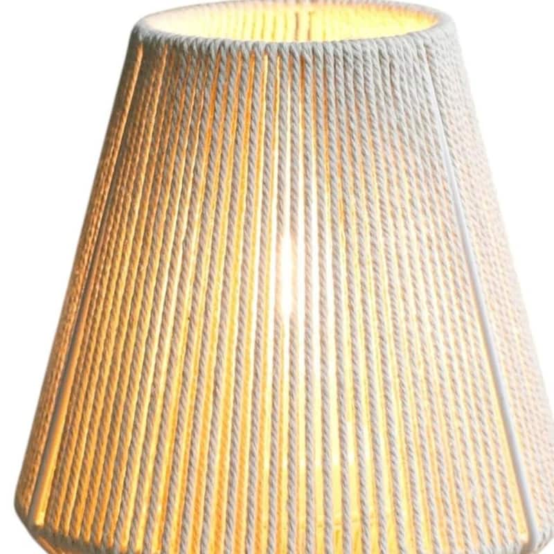 HomeRoots 7" Beige Battery Operated Geometric String Shade Desk Lamp - 7.00 in. x 7.00 in. x 8.00 in.