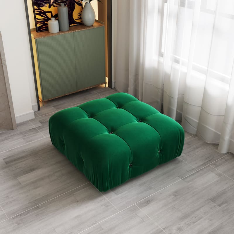 Minimalist Square Velvet Upholstery Ottoman - Green