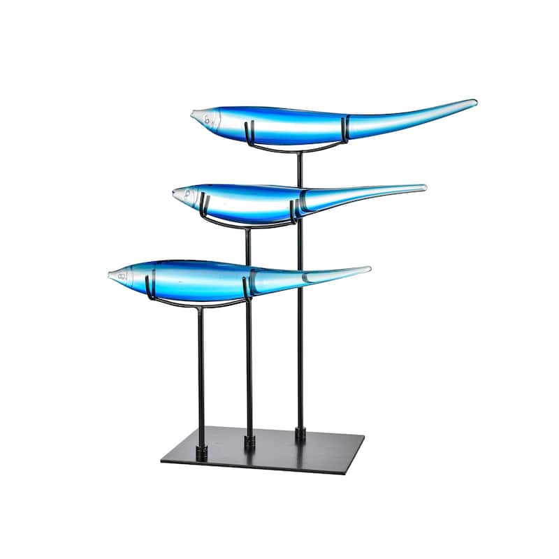 3 Blue Fish Handcrafted Art Glass Figurine