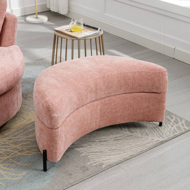 32.7" W Upholstered Half Crescent Moon Storage Ottoman