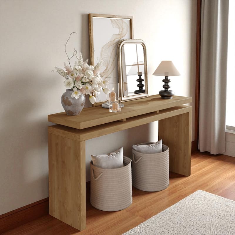 60'' Farmhouse Console Table with Double Board Suspension Design, Retro Solid Wood and MDF Entryway Table