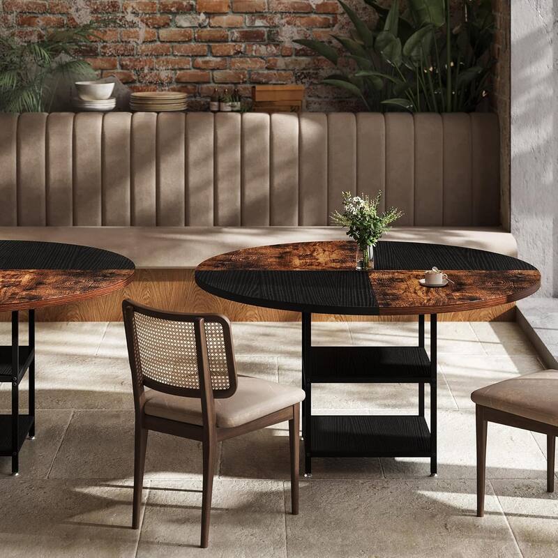 47-Inch Round Wood Dining Table for 4 With Storage Shelf Large Kitchen Table for Home Dining/Living Room