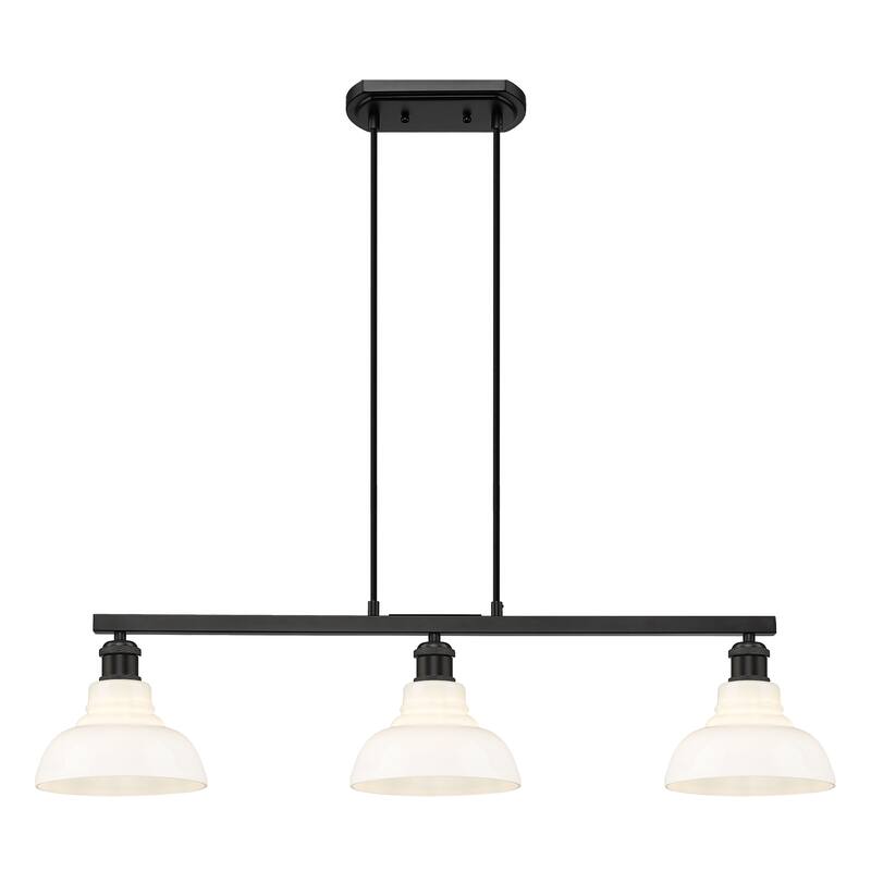 Yep by Golden Lighting Carver 3-light Island Light in Matte Black and Vintage Milk Glass - Linear Pendant