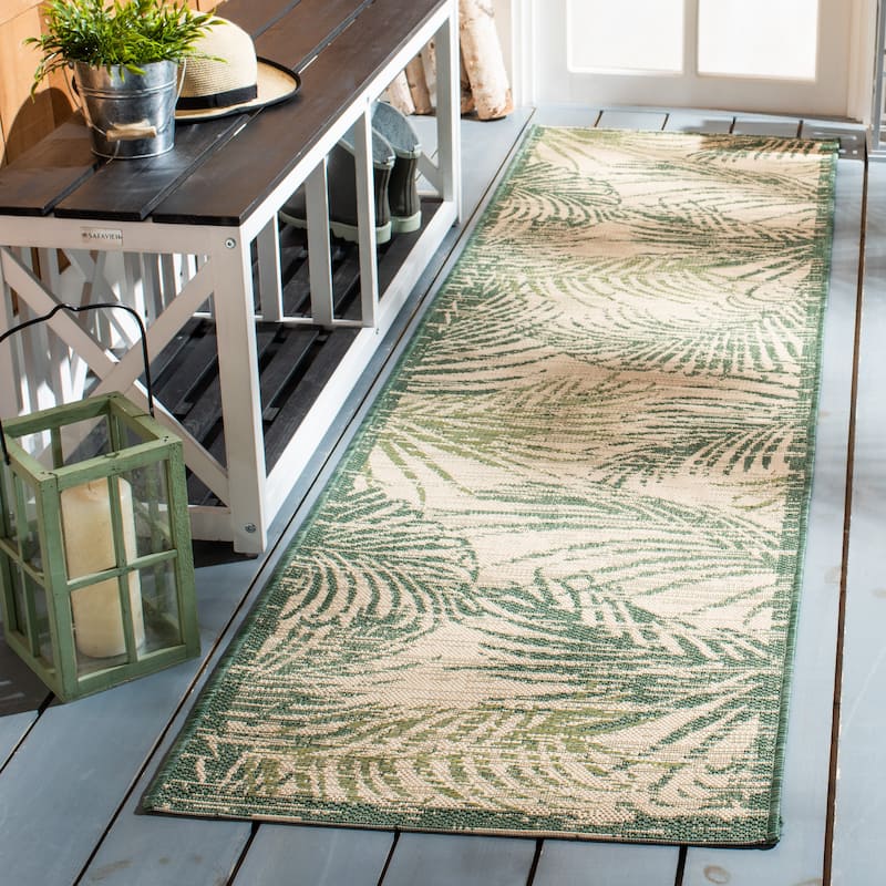 SAFAVIEH Courtyard Nott Tropical Indoor/ Outdoor Waterproof Patio Backyard Rug - 2'3" x 8' Runner - Beige/Green