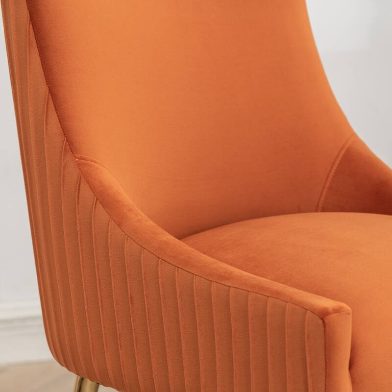 SEYNAR Modern Glam Boucle Pleated Velvet Dining Chair or Vanity Chair Set of 2 with Rear Handle