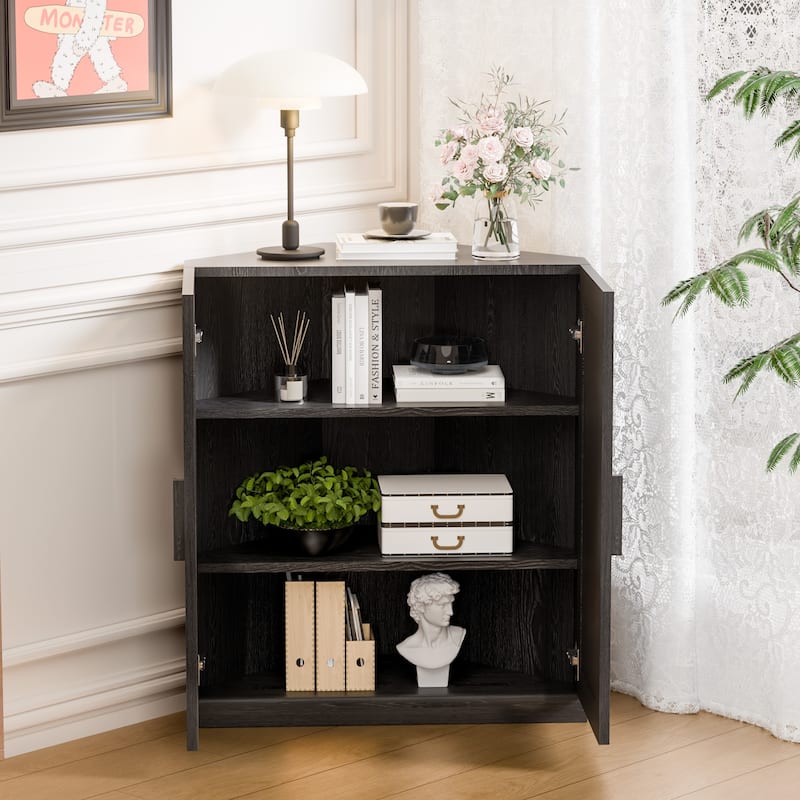 36"H Corner Sideboard Cabinet Free-Standing Corner Storage Organizer