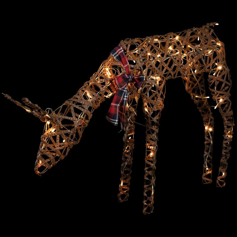 35" LED Lighted Feeding Rattan Reindeer Outdoor Christmas Decoration - Brown