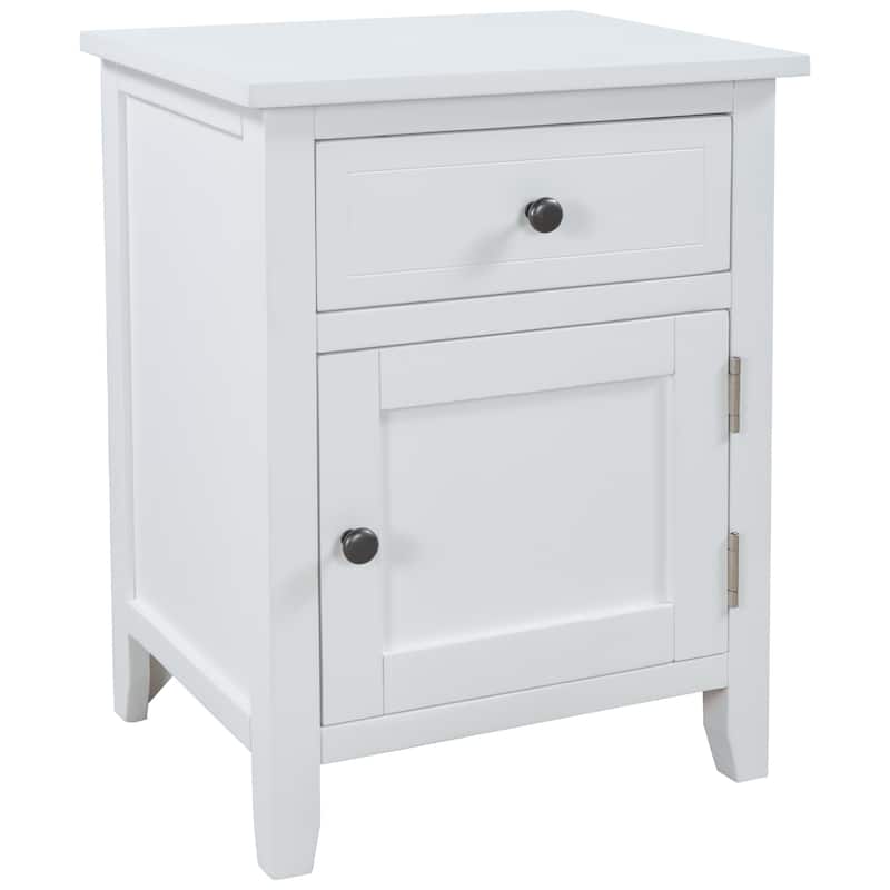 1 Drawer End Table Solid Wood, with 1 Cabinet