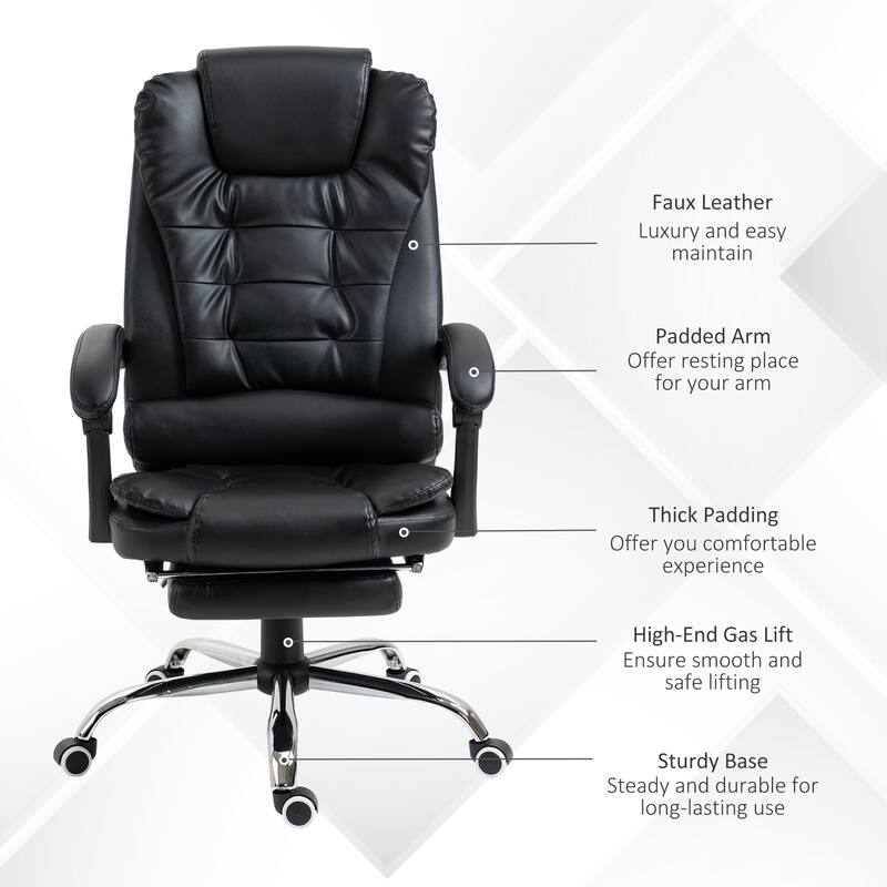 Black Rolling Chair Ergonomic Chair with Footrest, Leather Computer Chair Gaming Chair Office Chair with Lumbar Support