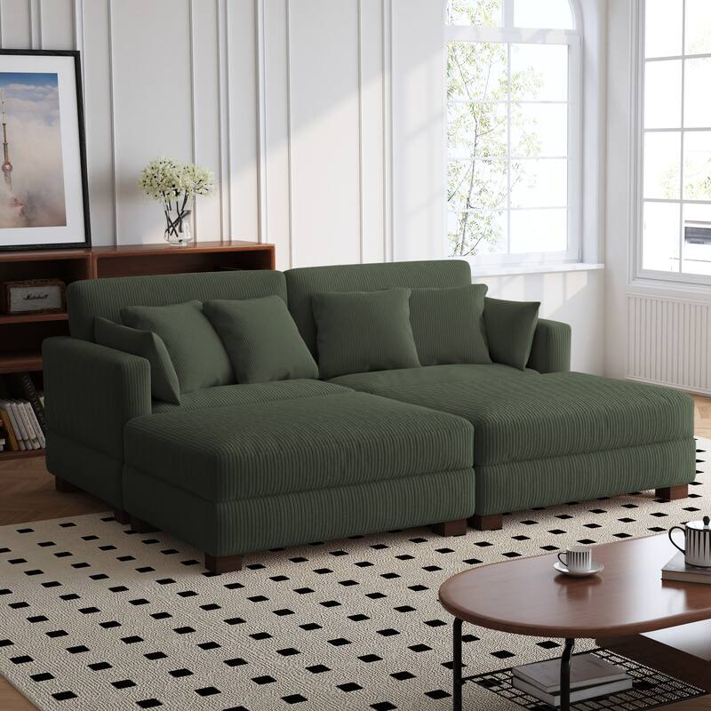 88" Convertible Larger Couch Modular Sectional Sofa Set - Green&4 Pillows