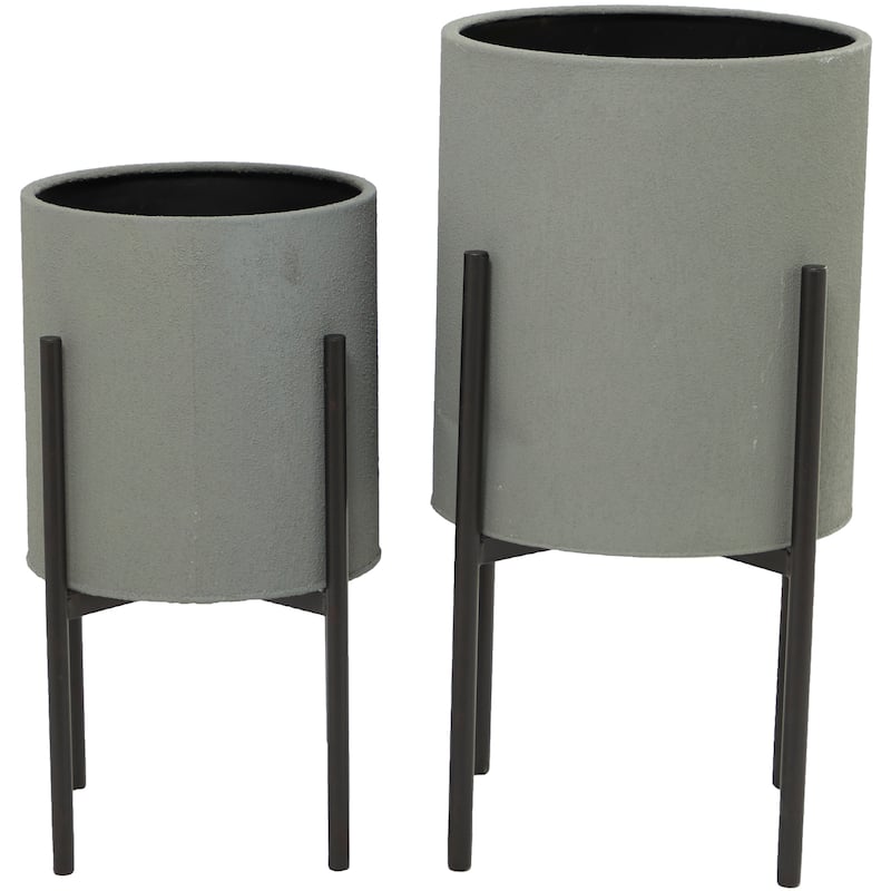 Light Grey or Dark Grey Iron Cylinder Modern Planter Set (Set of 2) - S/2 19", 23"H