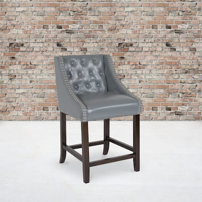Transitional Tufted Upholstered/Walnut Finish Counter Stool (Set of 2)