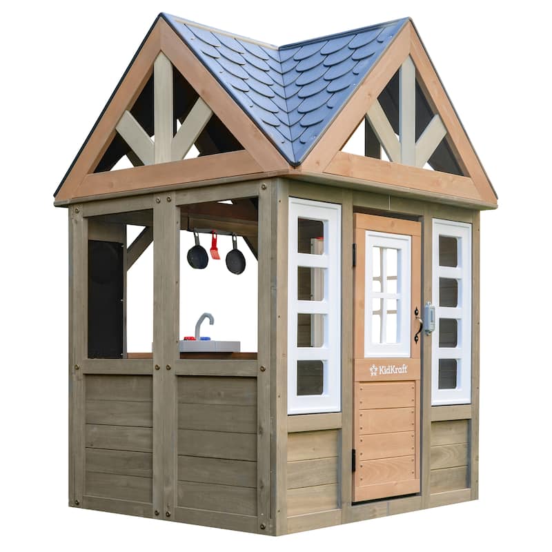 KidKraft Greystone Wooden Outdoor Playhouse with Working Doorbell - Kids