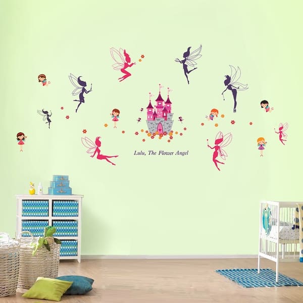 slide 2 of 5, Walplus Pink Castle Colorful Fairies Kids Wall Sticker Nursery Decor