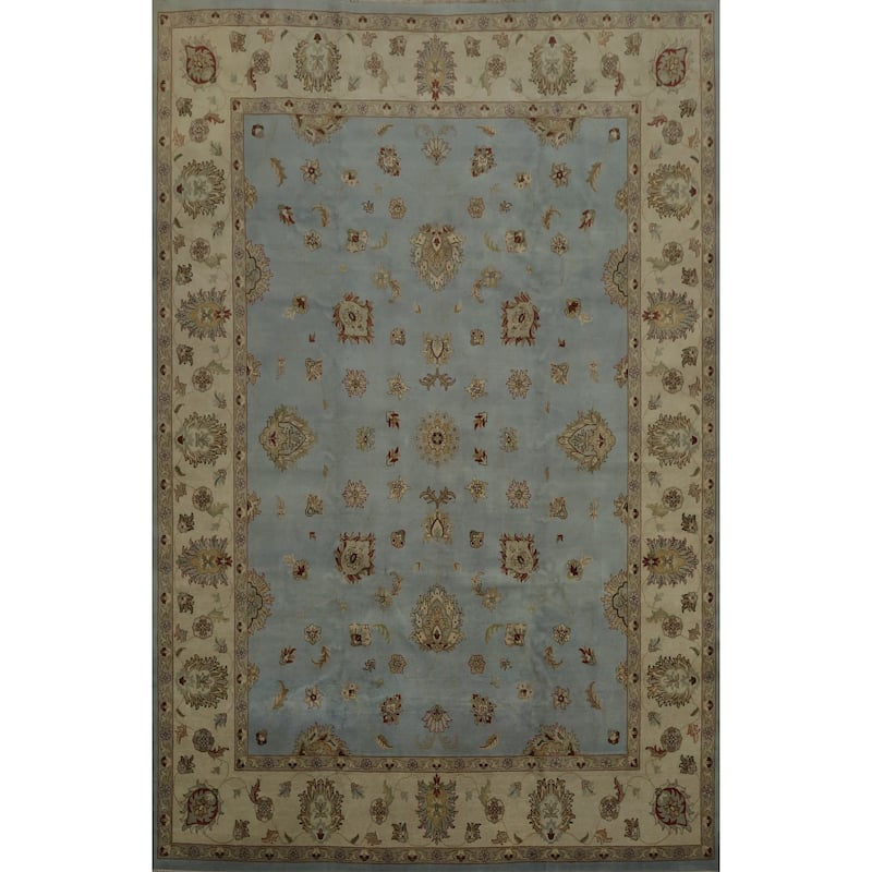 Hand Knotted Oriental 100% Wool Carpet Transitional Floral Navy Blue & Blues Oushak Area Rug - 14' 8'' X 11' 6''