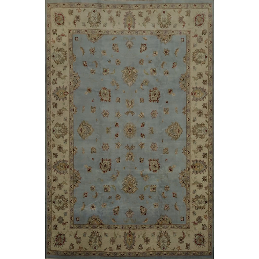 Hand Knotted Oriental 100% Wool Carpet Transitional Floral Navy Blue & Blues Oushak Area Rug - 14' 8'' X 11' 6''