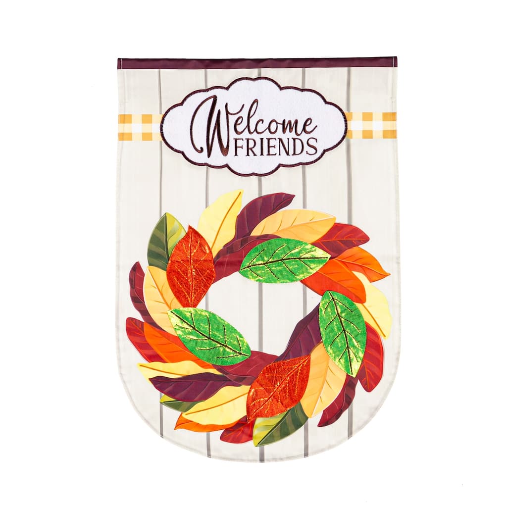 12.5 in. x 18 in. Magnolia Wreath Garden Applique Flag