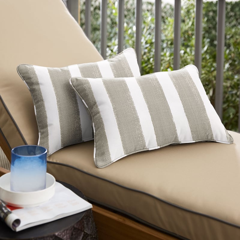 Sorra Home Tan and White Stripe Indoor/Outdoor Corded Lumbar Pillows (Set of 2) - 20 x 13 x 6 - Nico Coconut