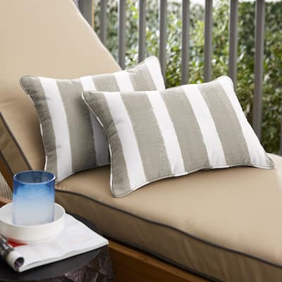 Sorra Home Tan and White Stripe Indoor/Outdoor Corded Lumbar Pillows (Set of 2)