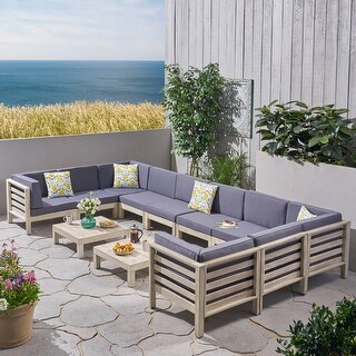 Oana Outdoor 10-Seater U-Shaped Acacia Wood Sectional Sofa Set with Coffee Tables by Christopher Knight Home