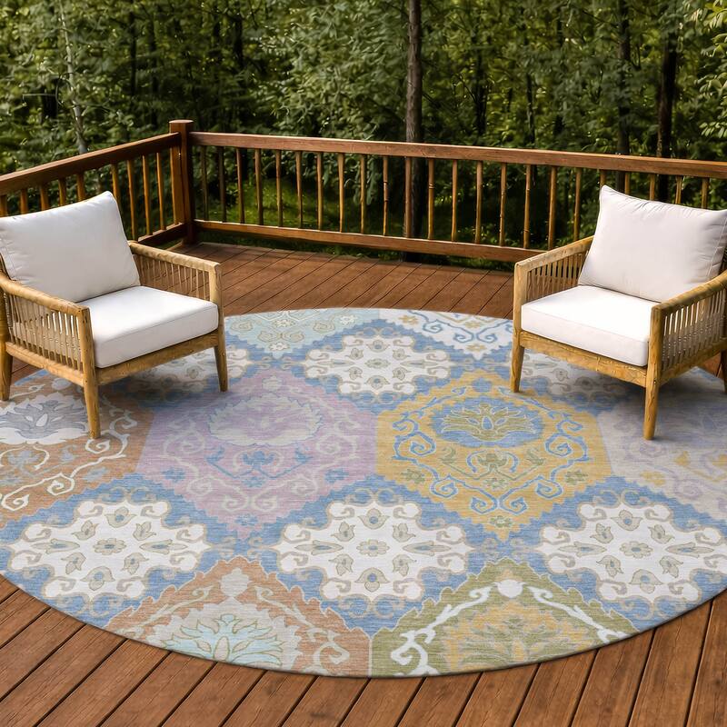 Machine Washable Indoor/ Outdoor Global Bayfield Chantille Rug - Denim - 8' x 8'