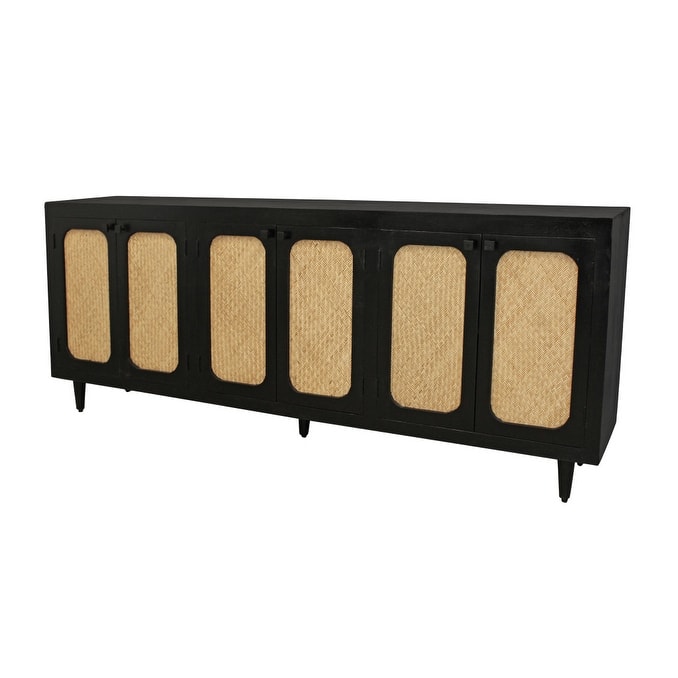 HomeRoots 94" Black Distressed Solid Wood Sideboard with Six Doors - 94.00 in. x 38.00 in. x 18.00 in.