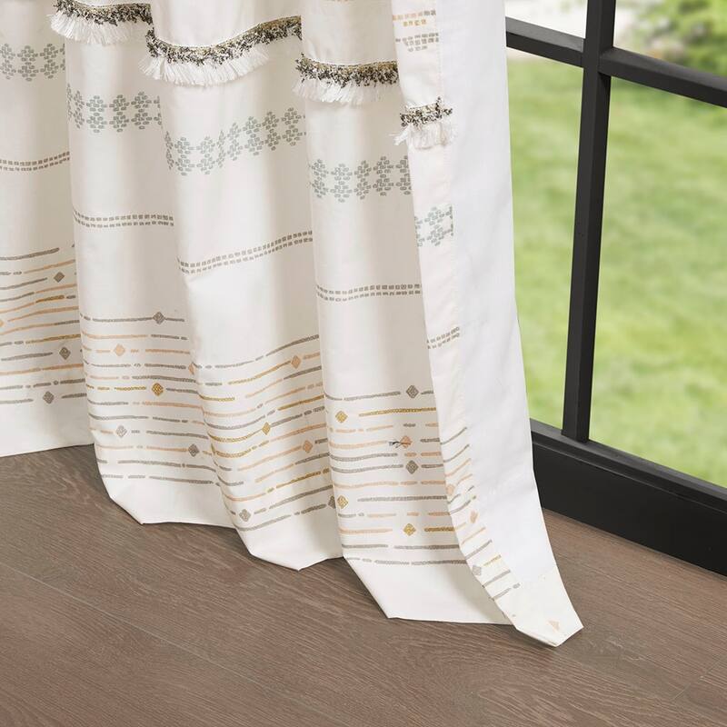 Rossetta Bohemian Vibe Cotton Printed with Chenille Tufted Detail Window Curtain Panel, Only 1 Piece Panel - 50"W x 84"L