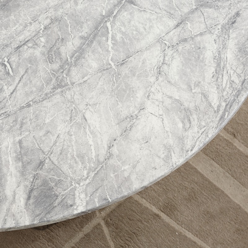 GDFStudio - Jane Series 47" Round Marble Dining Table and Stainless Steel Base for Dining Room, Kitchen