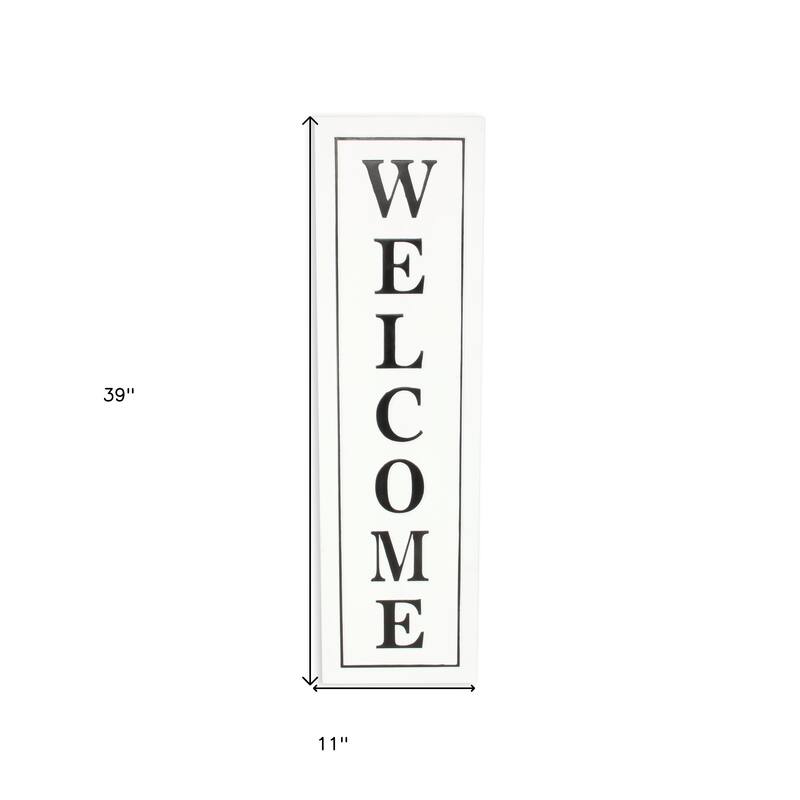 HomeRoots 39" X 11" White and Black Welcome Metal Wall Decor