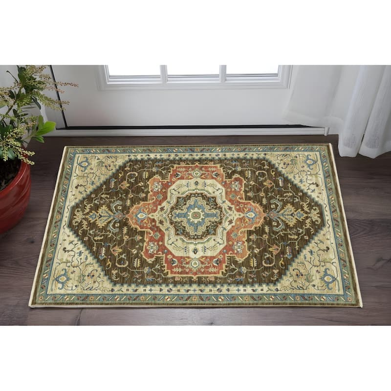 HomeRootsOriental Traditional Rectangle Area Rug - 60.24' X '39.37' X '0.32 - Brown/Orange