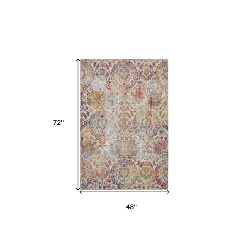 Cibe Power Loomed Distressed Floral Traditional Non Skid Area Rug By HomeRoots - 72' X '48' X '0.5
