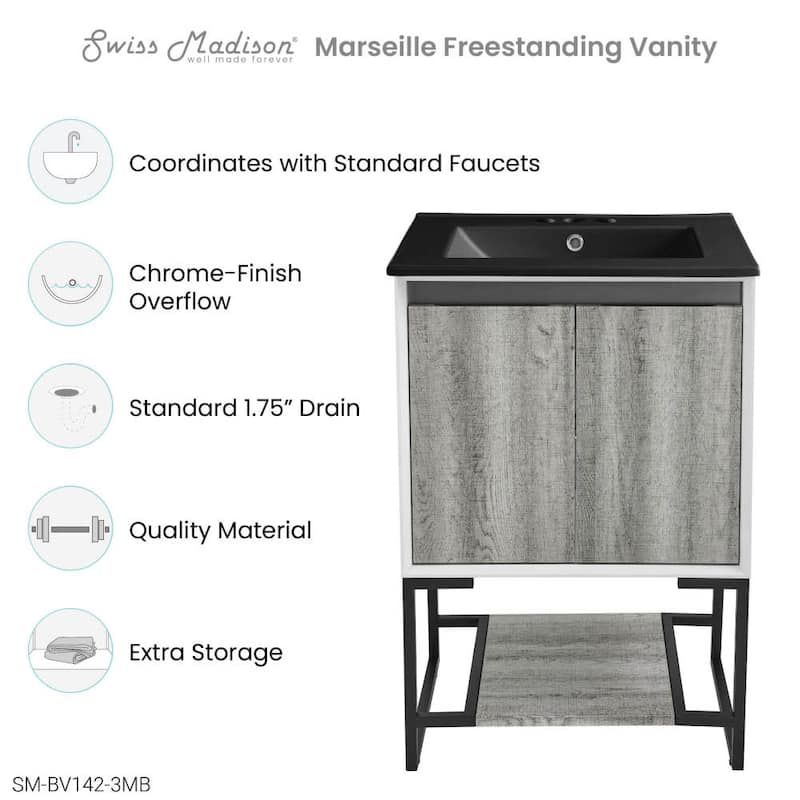 Swiss Madison SM-BV142-3MB Marseille 24" Free Standing Single Basin