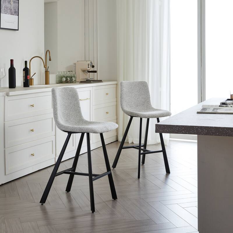 Rossetta 2-Piece Contemporary Light Gray Fabric Bar Stool Set with Reinforced Integrated Footrest and Metal Frame