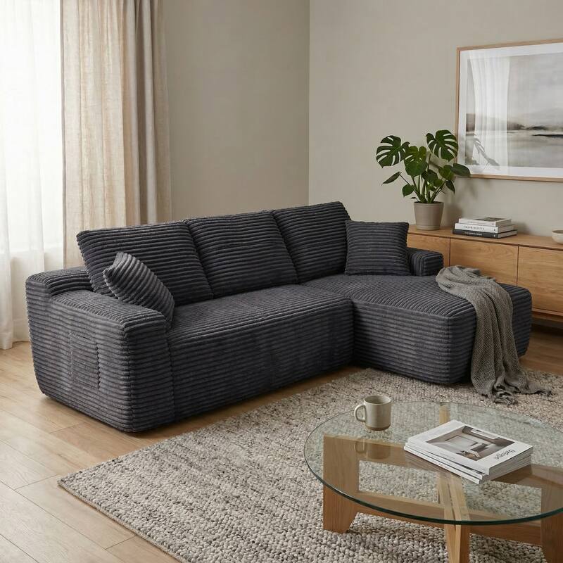 AC Pacific 104 In Modern 3-Piece Sectional Sofa with Reversible Chaise - Black