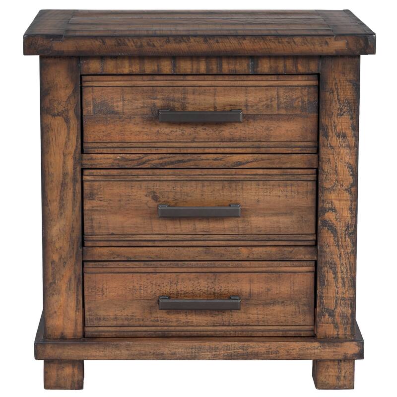 Rustic Three Drawer Reclaimed Solid Wood Farmhouse Nightstand